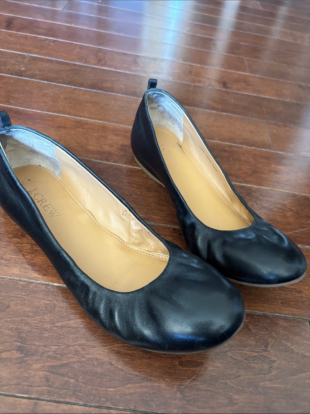 J. Crew Black Leather Round-Toe Ballet Flats